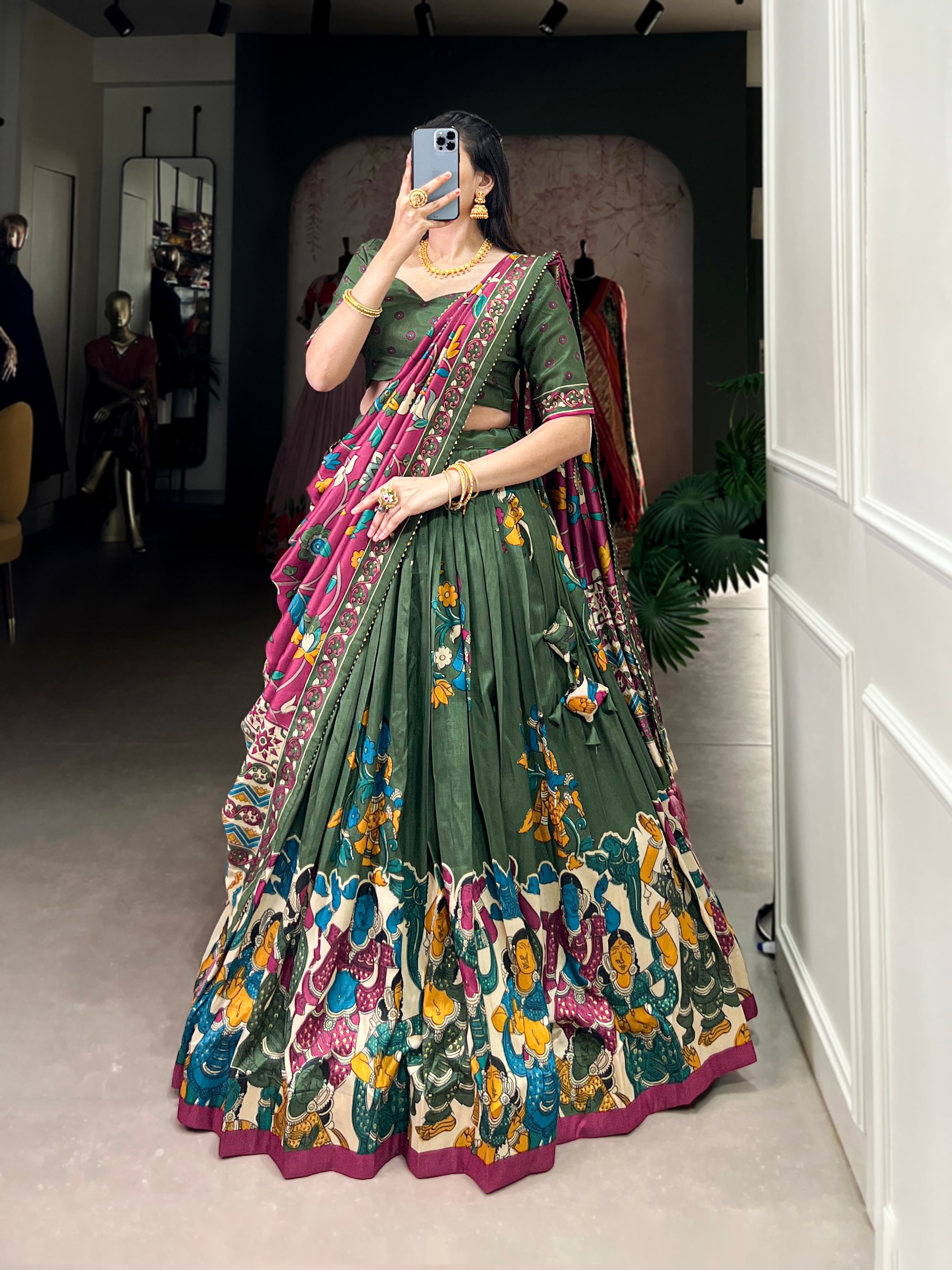 Exclusive Tussar Silk Lehenga Choli Set β Floral & Patola Print Design β¨π